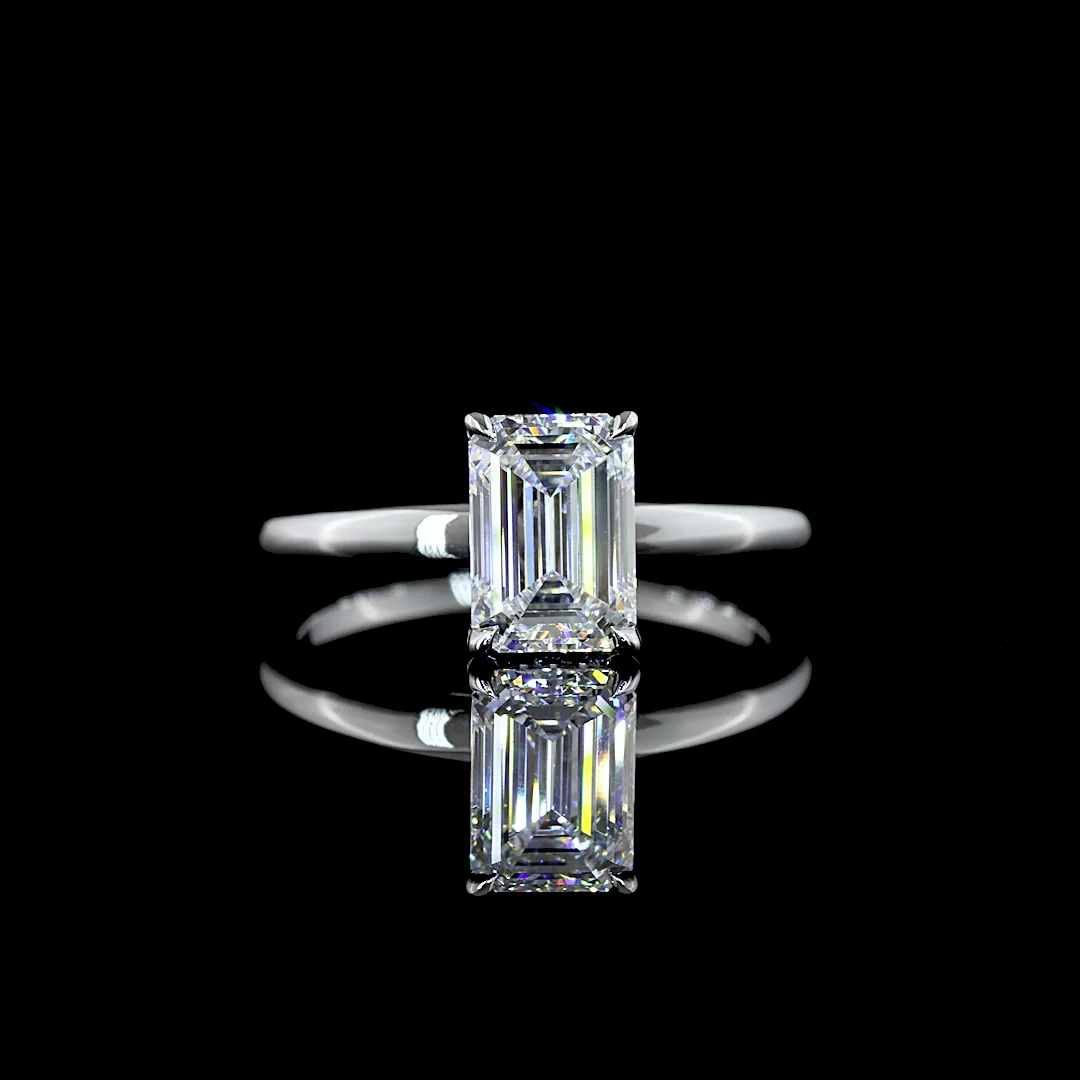 1.63 Cts 14k White Gold Emerald Shape Hidden Halo Ring