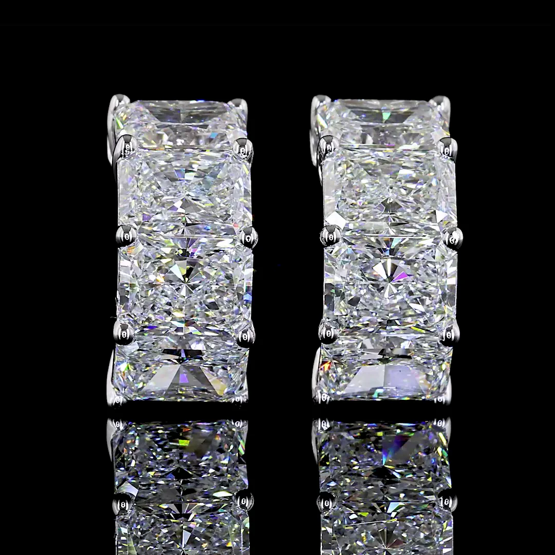 6.03 Cts 14k White Gold Radiant Shape Huggies Earring