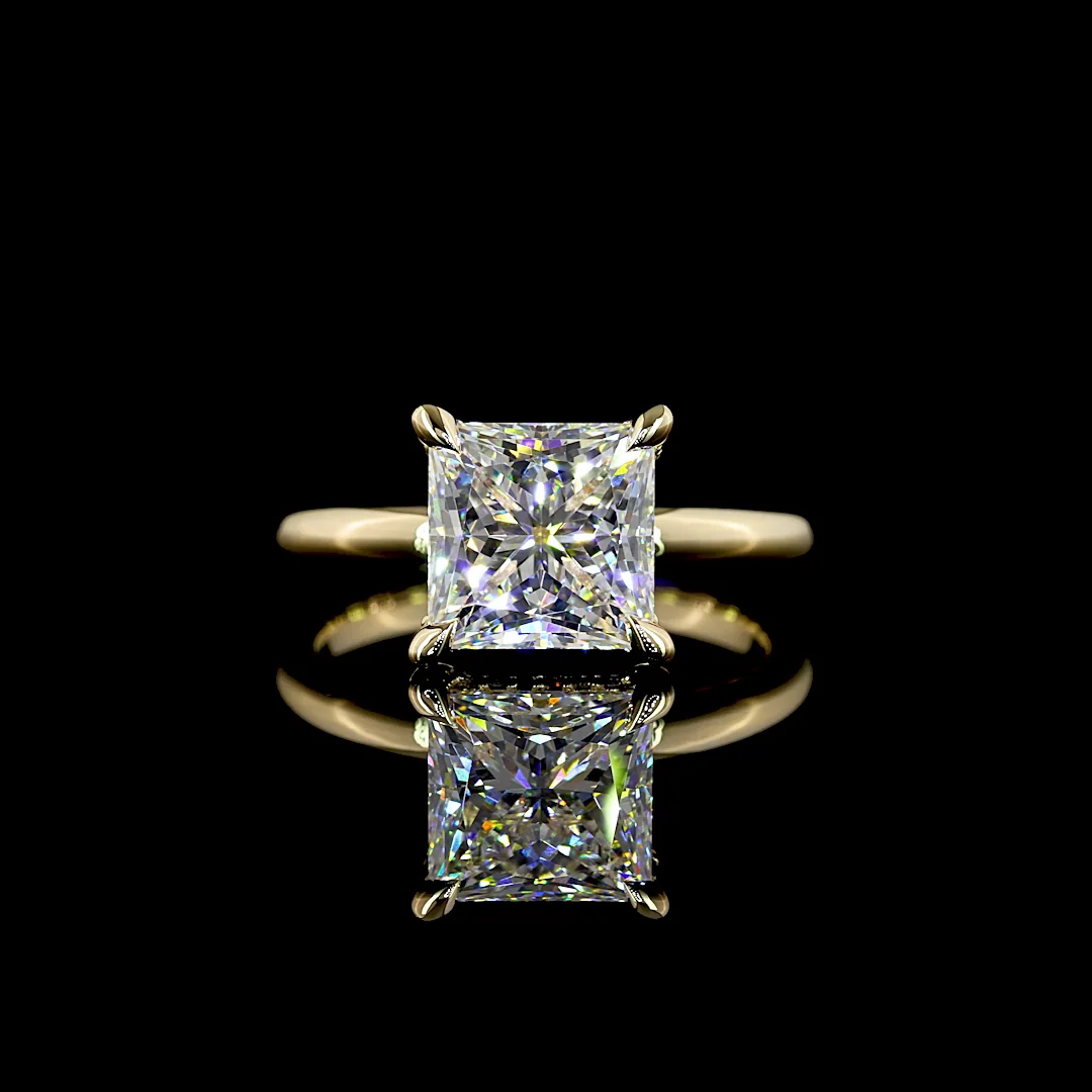 3.18 Cts 14k Yellow Gold Princess Shape Hidden Halo Ring