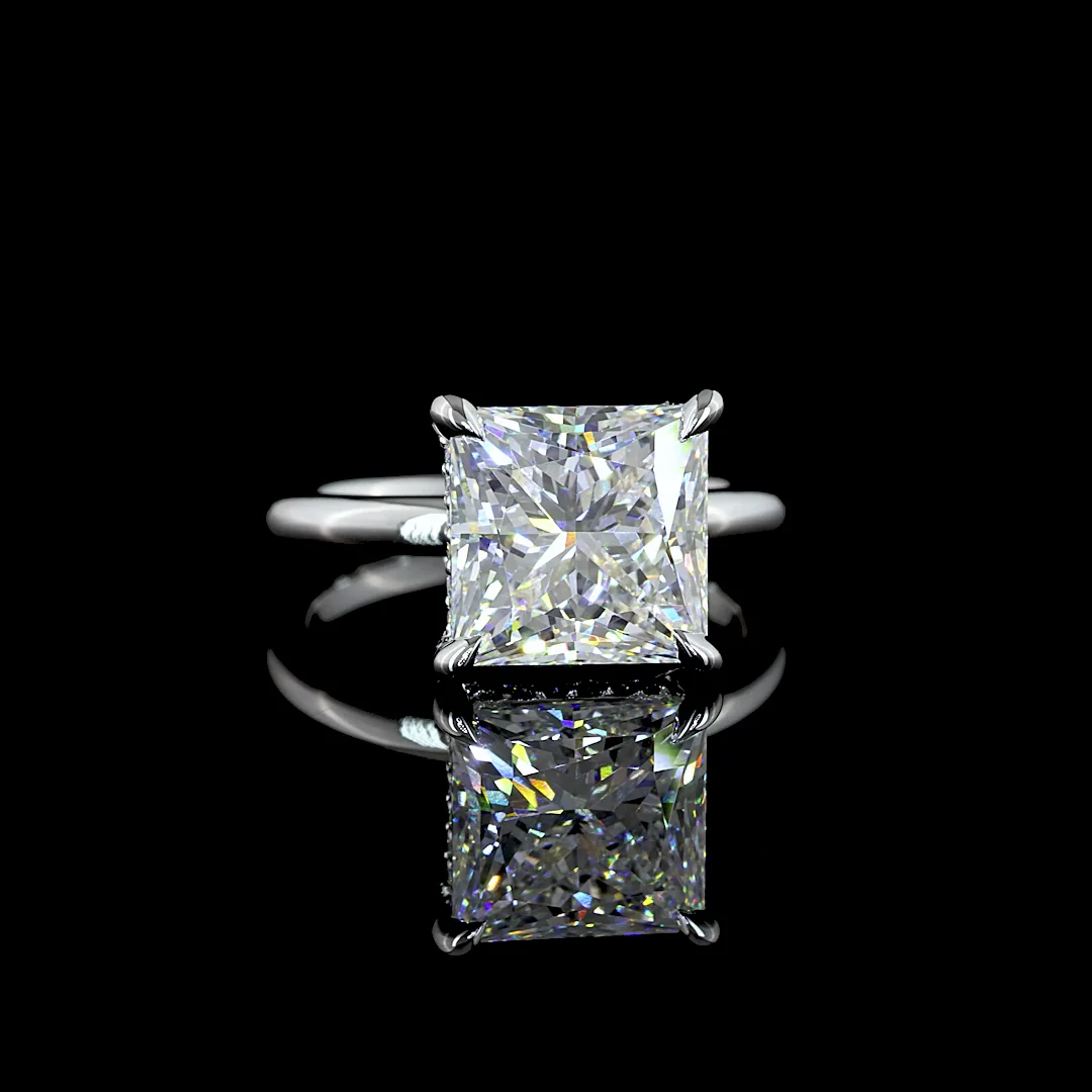 5.23 Cts 14k White Gold Princess Shape Hidden Halo Ring