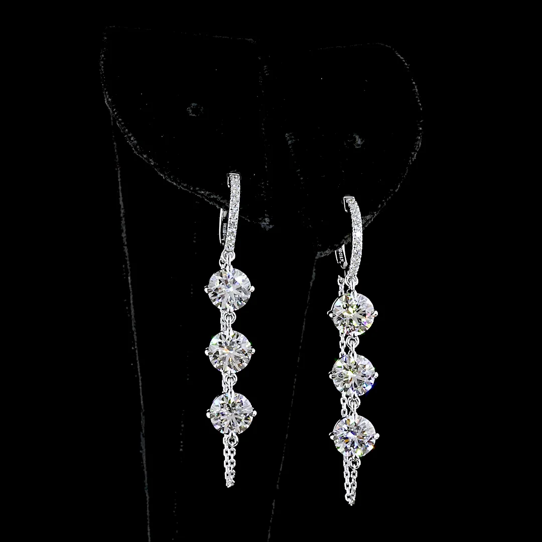 6.25 Cts 14k White Gold Round Shape Hanging Earring
