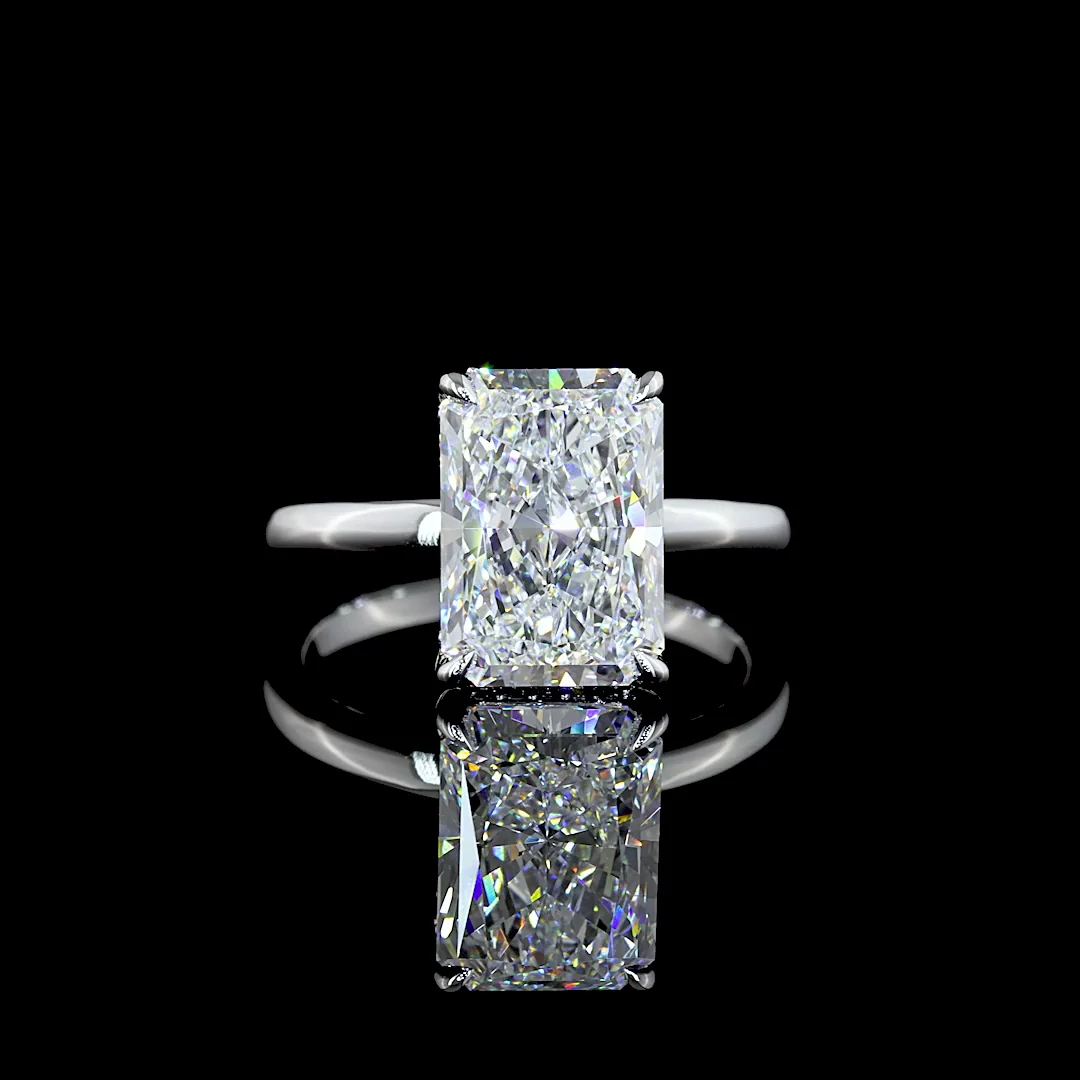 4.22 Cts 14k White Gold Radiant Shape Hidden Halo Ring