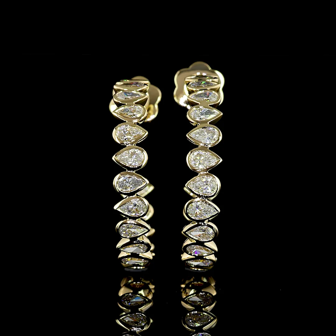 2.75 Cts 14k Yellow Gold Pear Shape C Hoops Earring