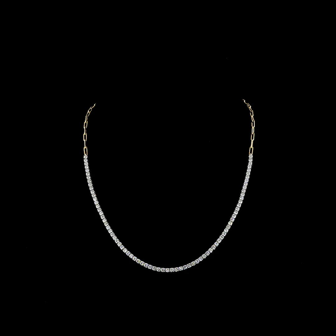 4.73 Cts 14k Two Tone Round Shape Tennis Necklace