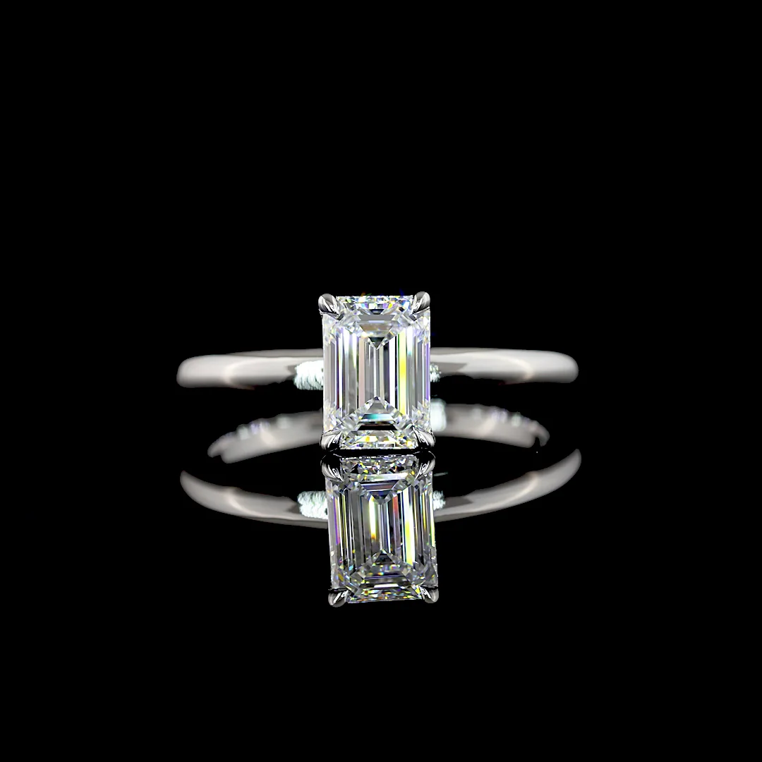 1.08 Cts 14k White Gold Emerald Shape Solitaire Ring