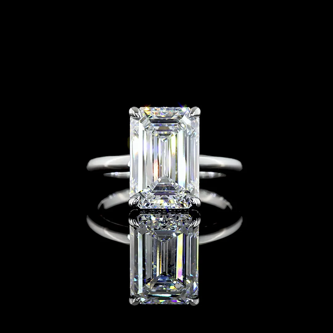 5.34 Cts 14k White Gold Emerald Shape Hidden Halo Ring