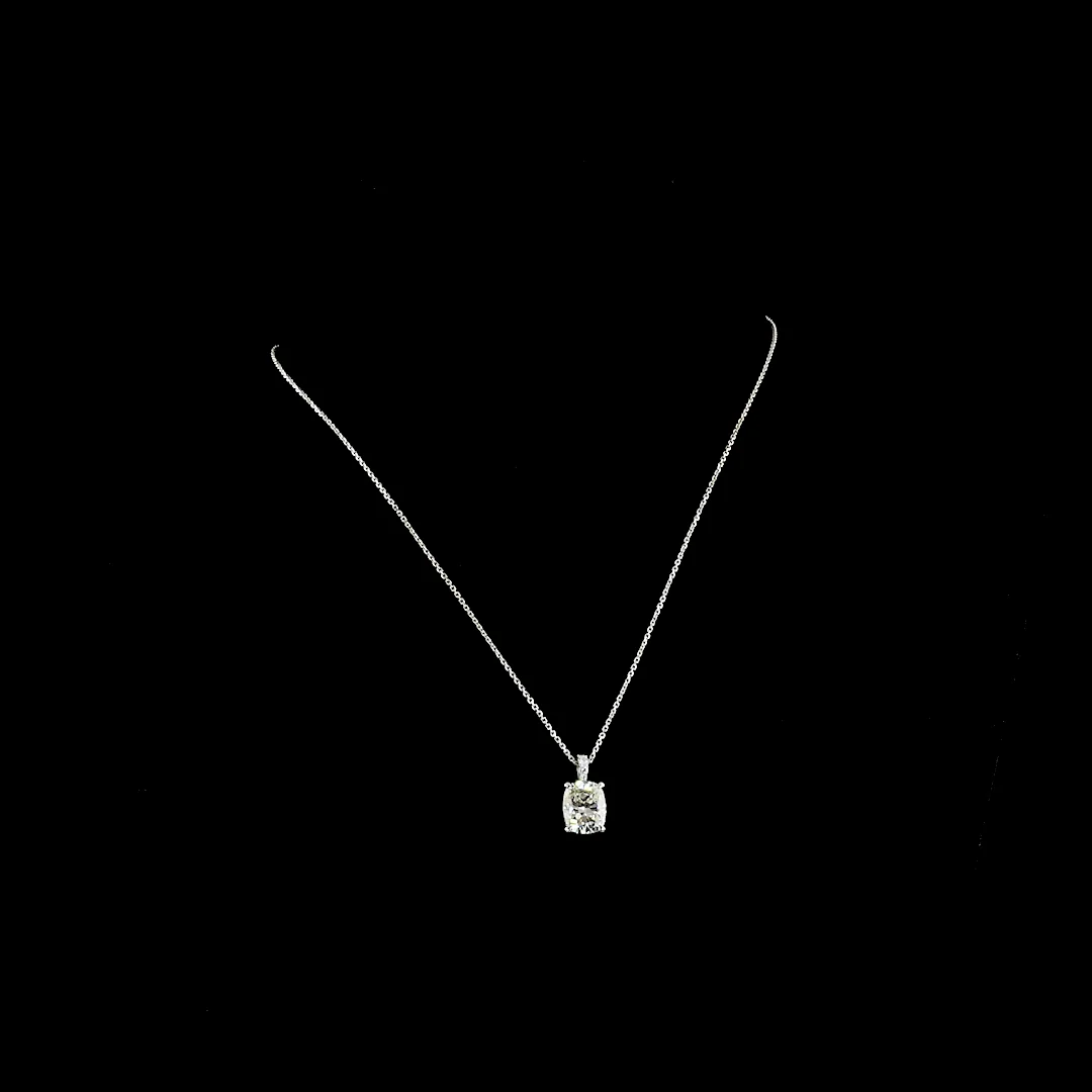 3.64 Cts 14k White Gold Cushion Brilliant Shape Pendant Pendant