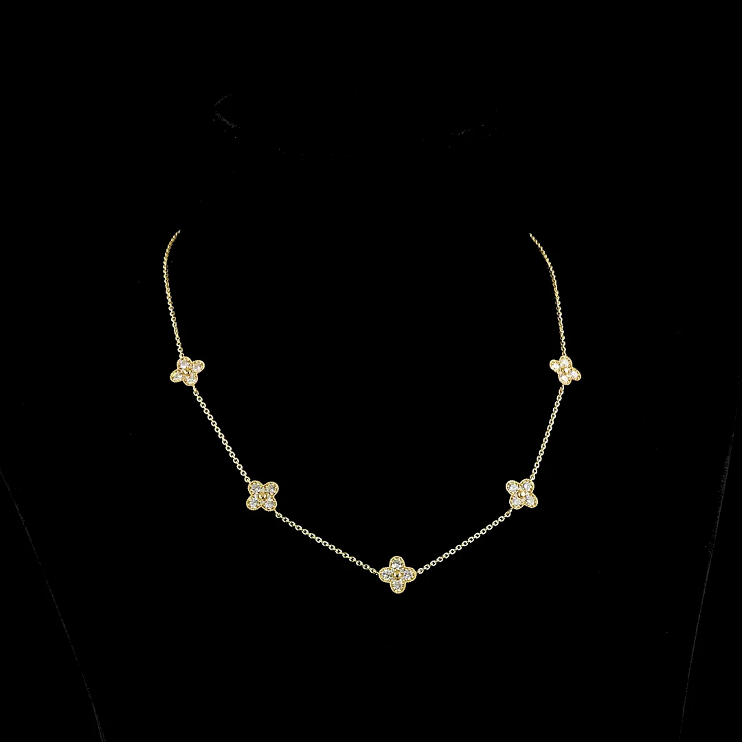 1.75 Cts 18k Yellow Gold Round Shape Station Necklace