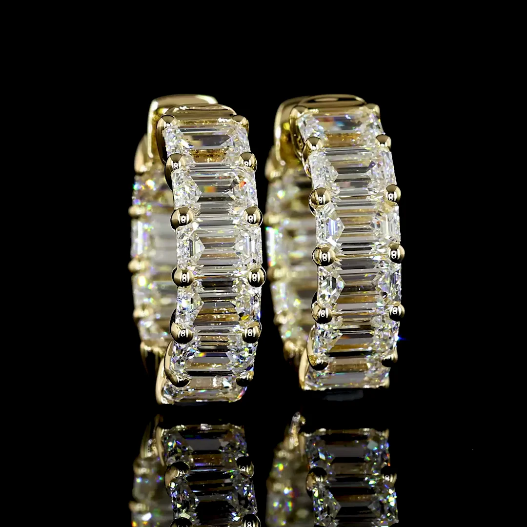 2.98 Cts 14k Yellow Gold Emerald Shape Huggies Earring