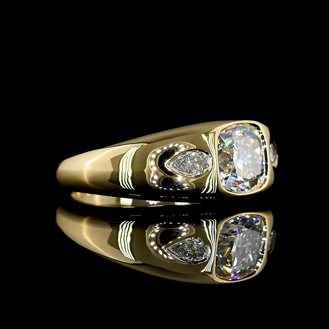 1.7 Cts 14k Yellow Gold Square Cushion Brilliant Shape 3 Stones Ring