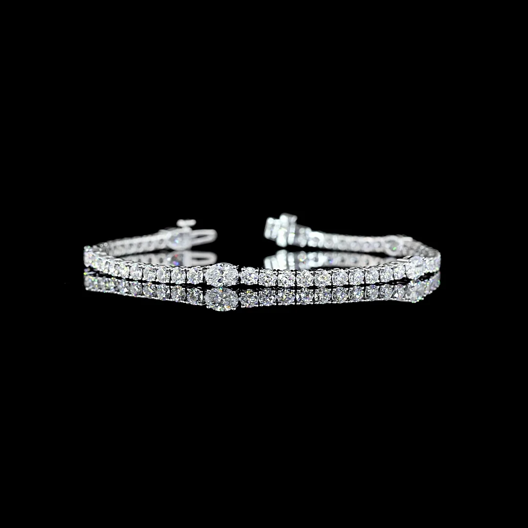5.32 Cts 14k White Gold Mix Shape Station Line Tennis Bracelet