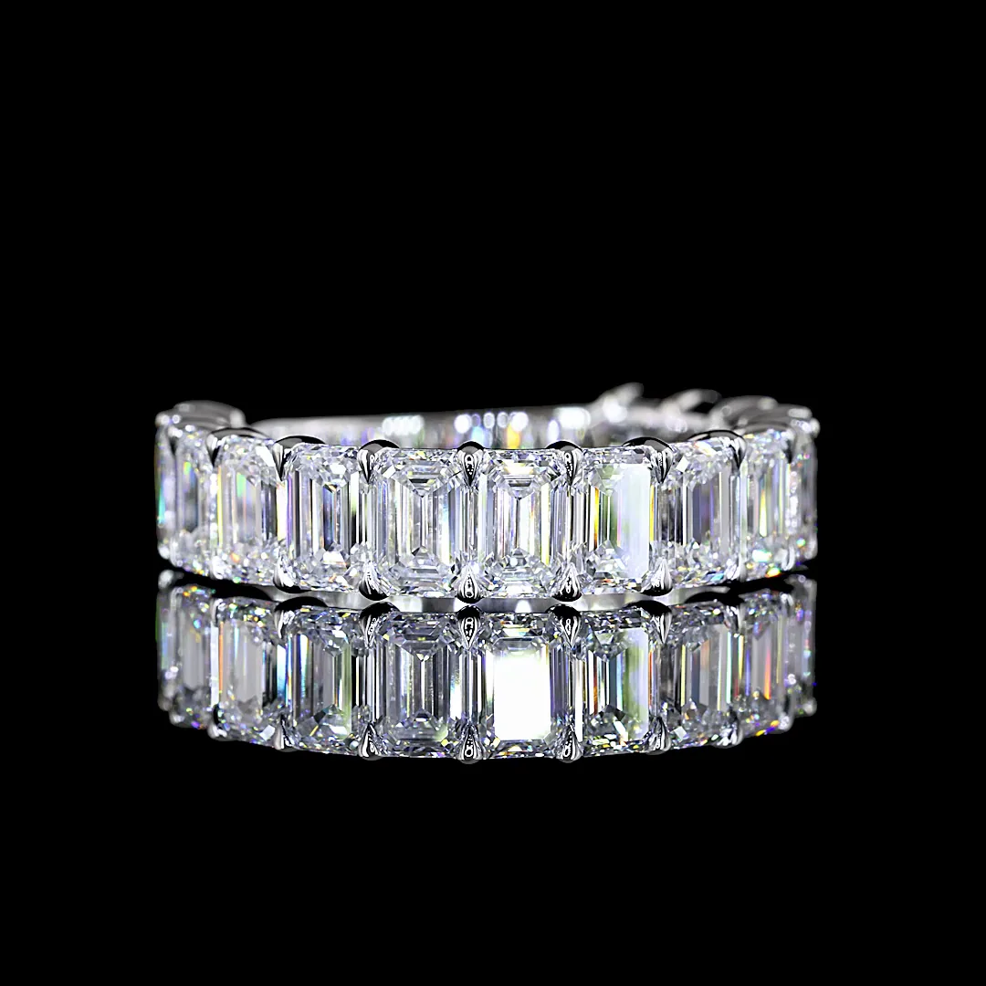 4.12 Cts 14k White Gold Emerald Shape 3/4 Band Eternity Band