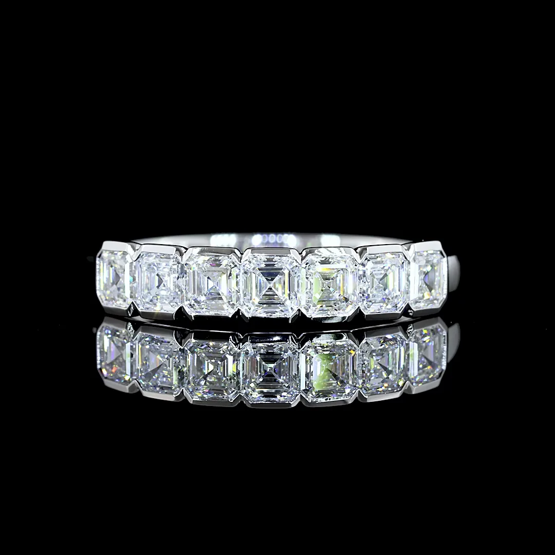 1.05 Cts 14k White Gold Asscher Shape 7 Stones Eternity Band