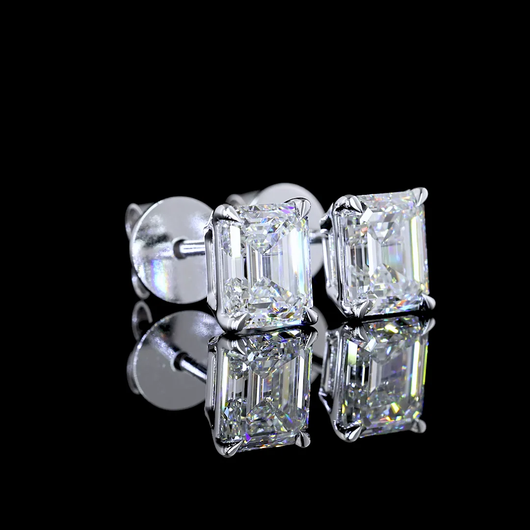 1.81 Cts 14k White Gold Emerald Shape Studs Earring