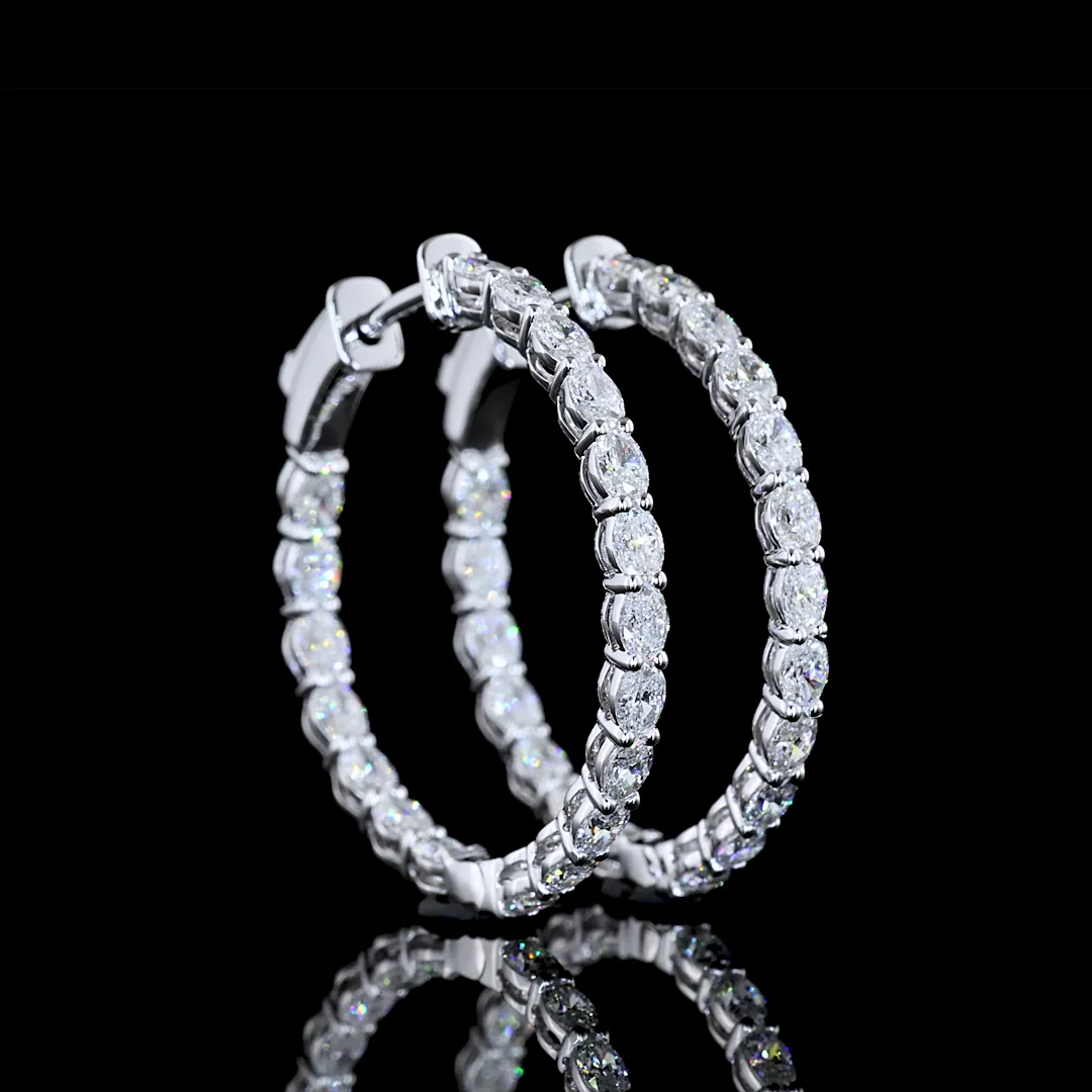 1.86 Cts 14k White Gold Oval Shape Hoops Earring