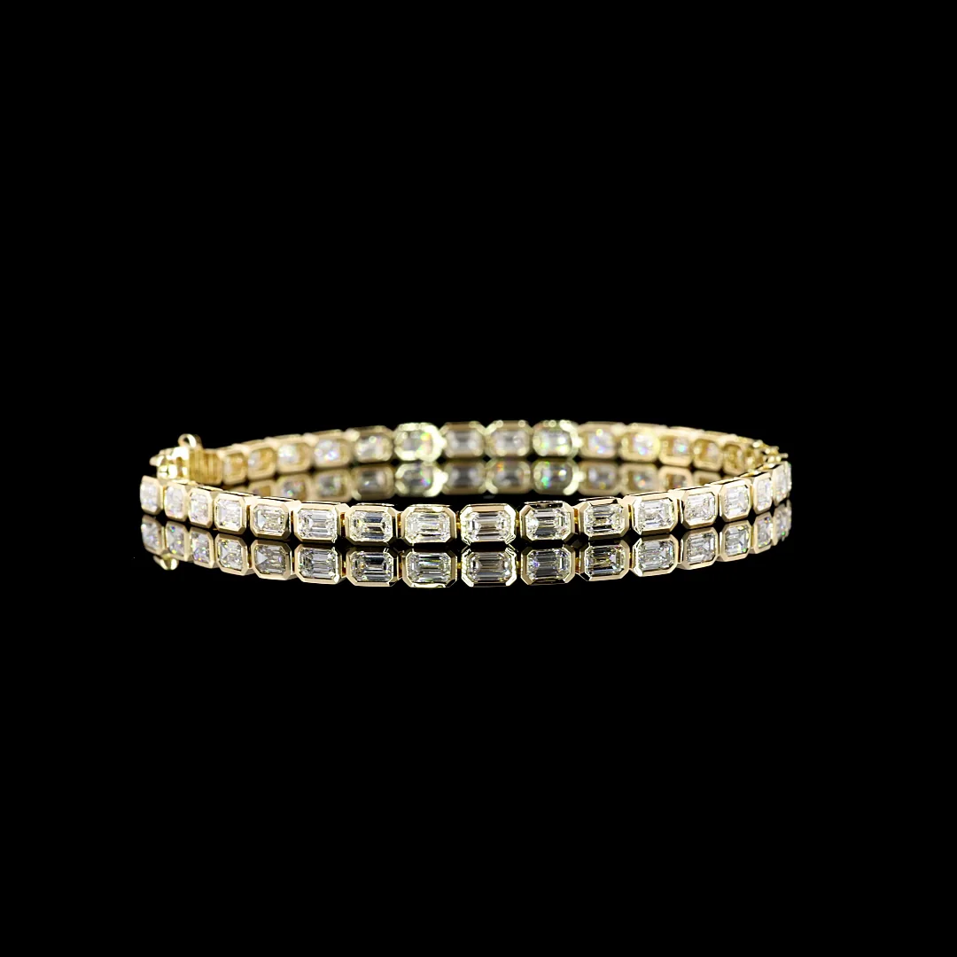 6.84 Cts 14k Yellow Gold Emerald Shape Tennis Bracelet
