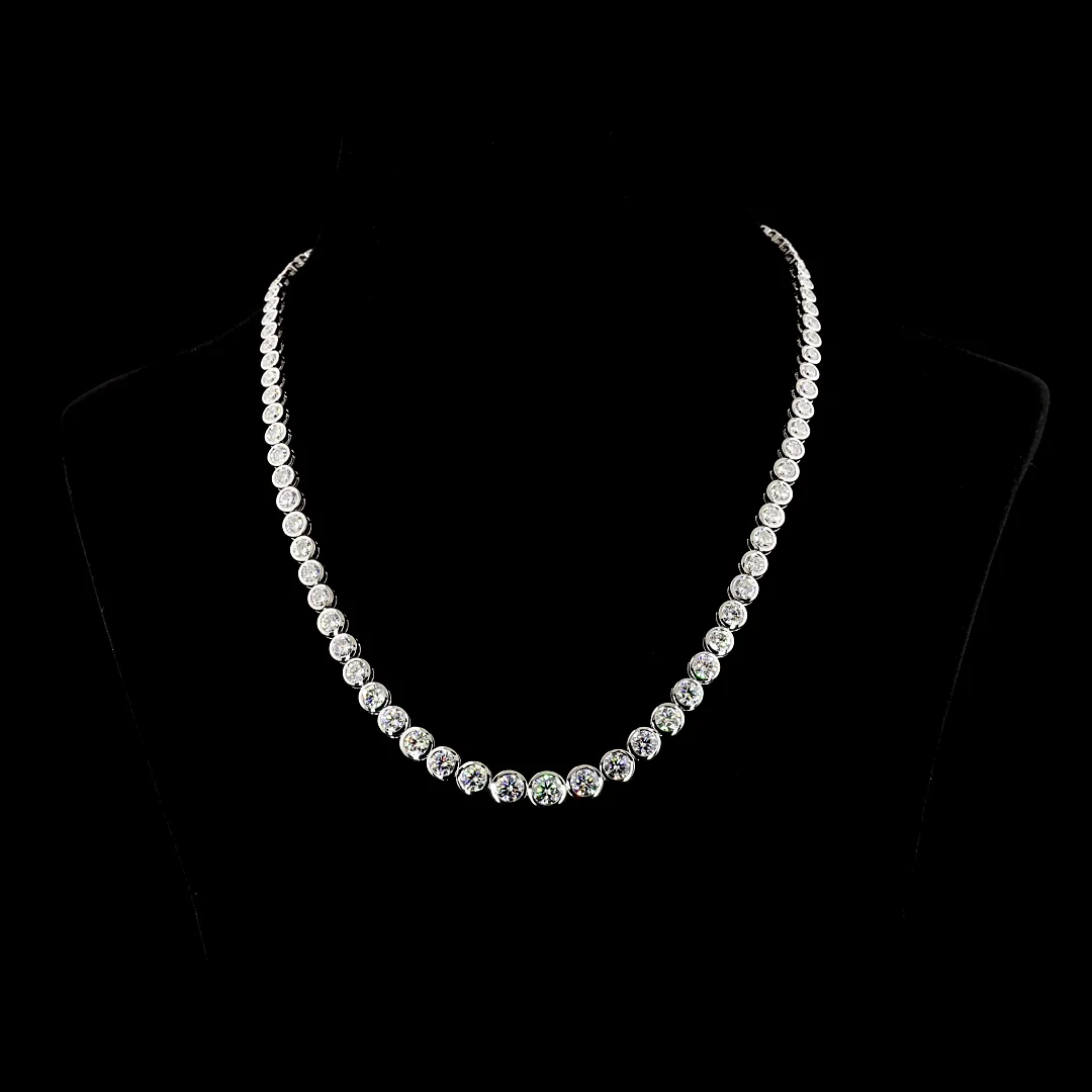 24.36 Cts 14k White Gold Round Shape Riviera Necklace