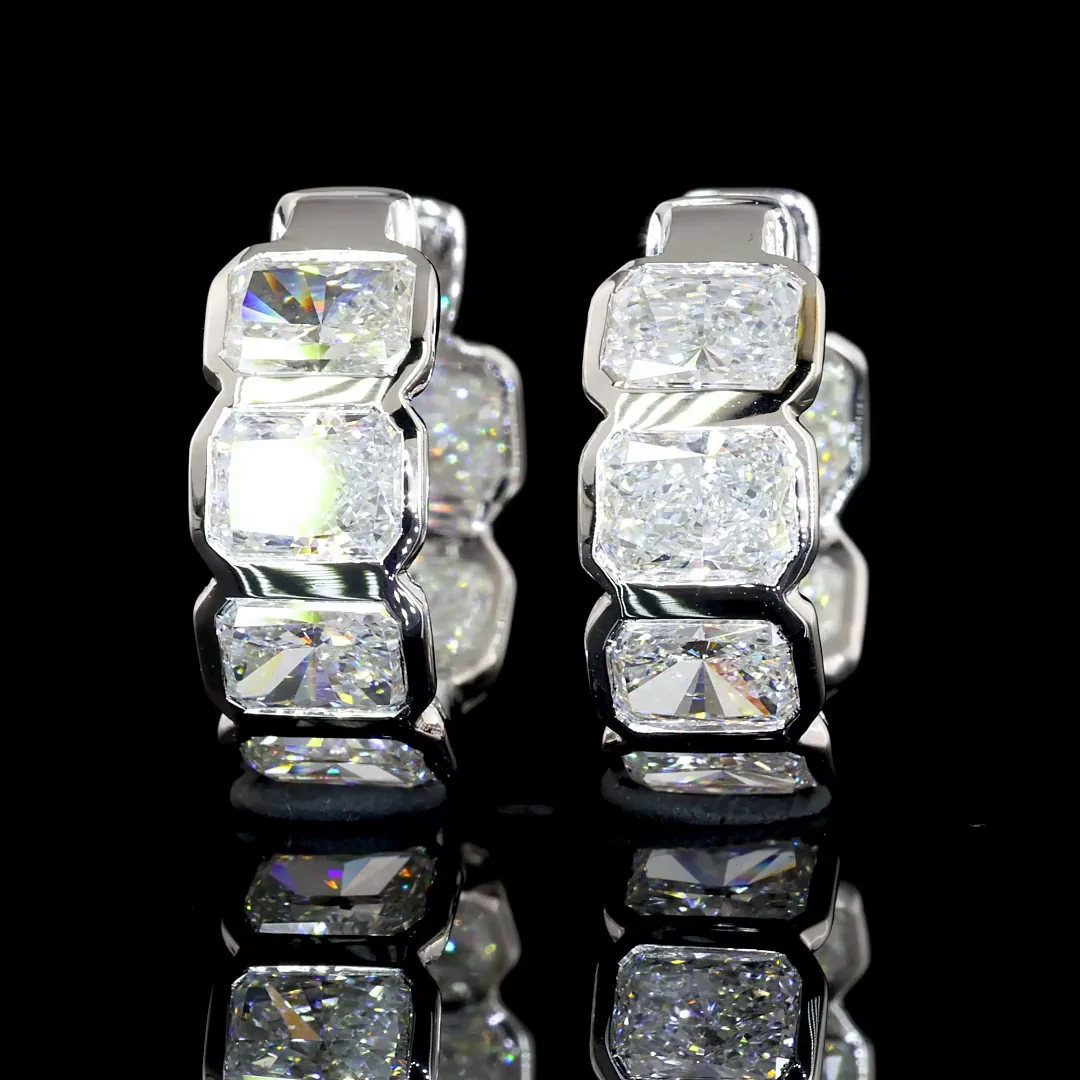 3.95 Cts 14k White Gold Radiant Shape Huggies Earring