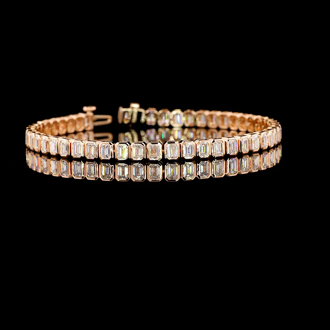 7.16 Cts 14k Rose Gold Emerald Shape Tennis Bracelet