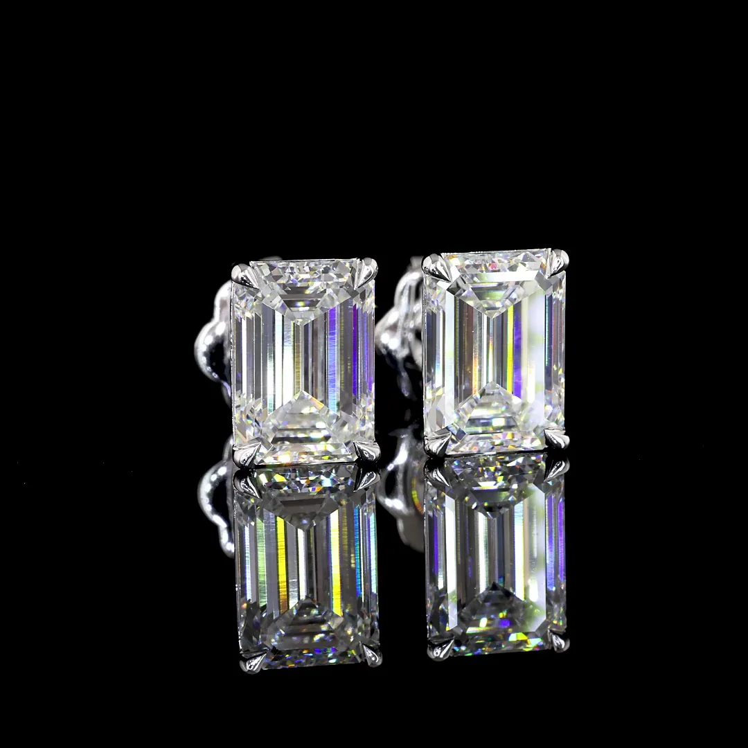 2.64 Cts 14k White Gold Emerald Shape Studs Earring