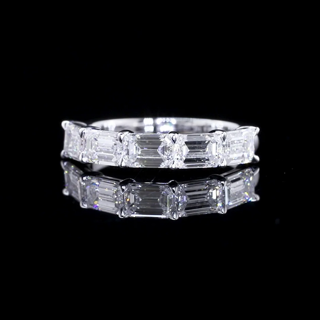 2.12 Cts 14k White Gold Emerald Shape 5 Stones Eternity Band