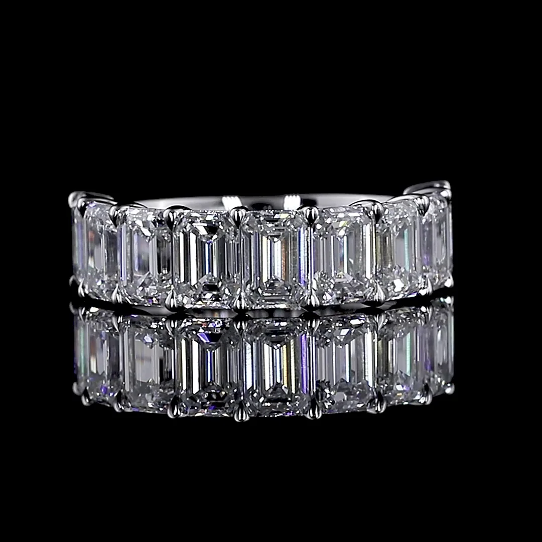 5.05 Cts 14k White Gold Emerald Shape Half Eternity Eternity Band