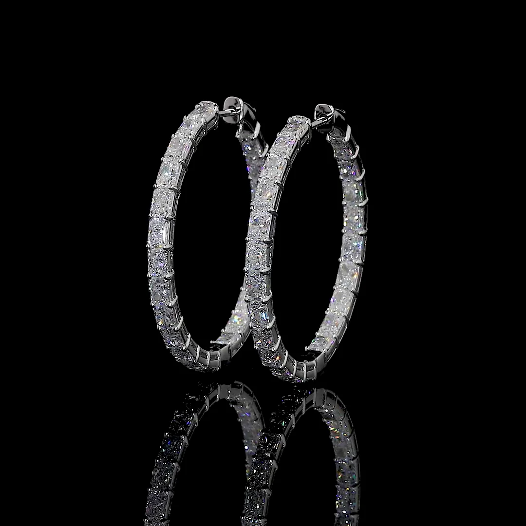 5.2 Cts 14k White Gold Radiant Shape Hoops Earring