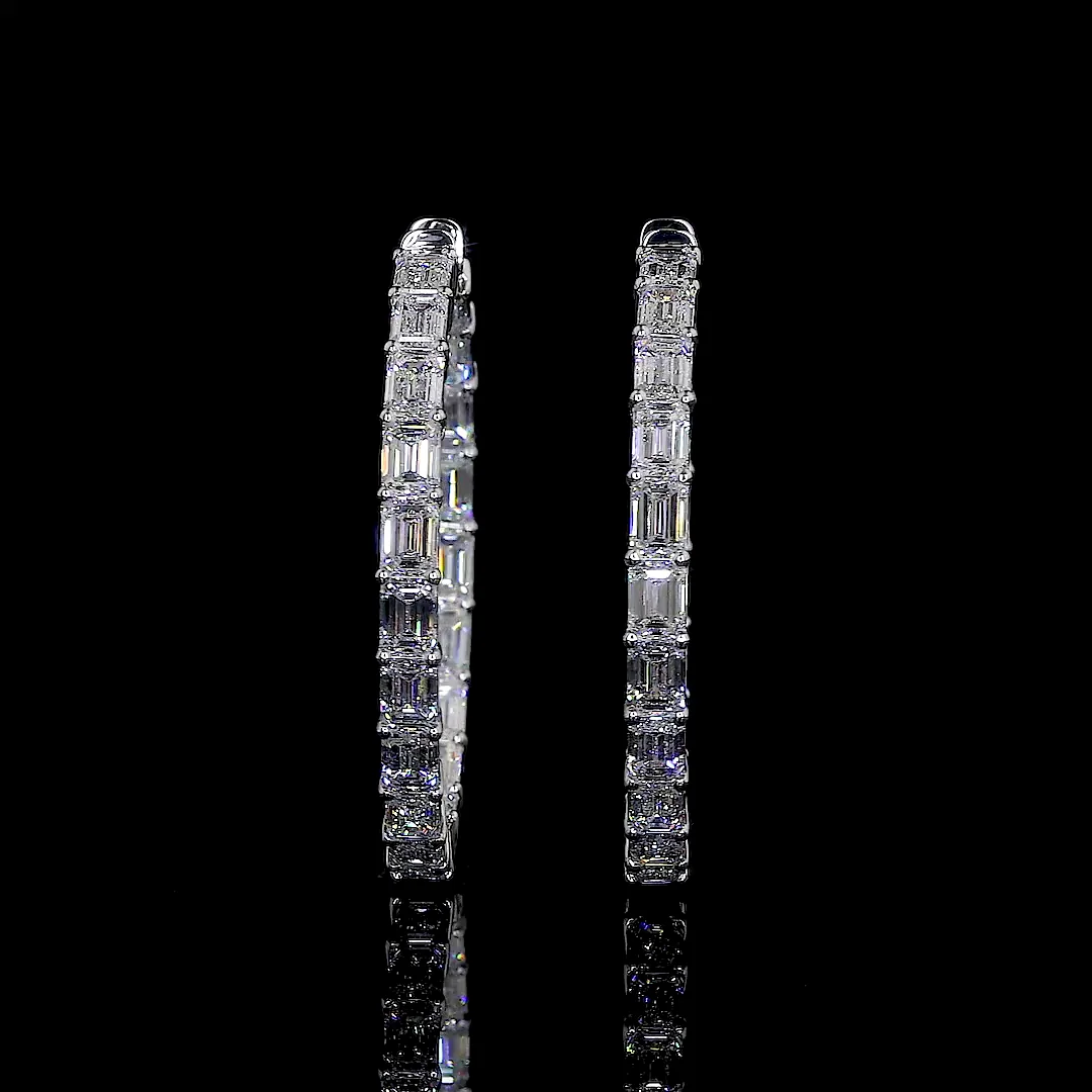 12.45 Cts 14k White Gold Emerald Shape Hoops Earring