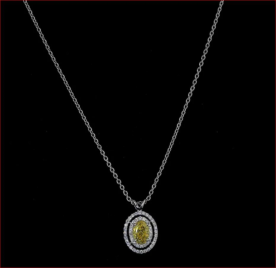 1.08 Cts 14k White Gold Oval Shape Double Halo Pendant