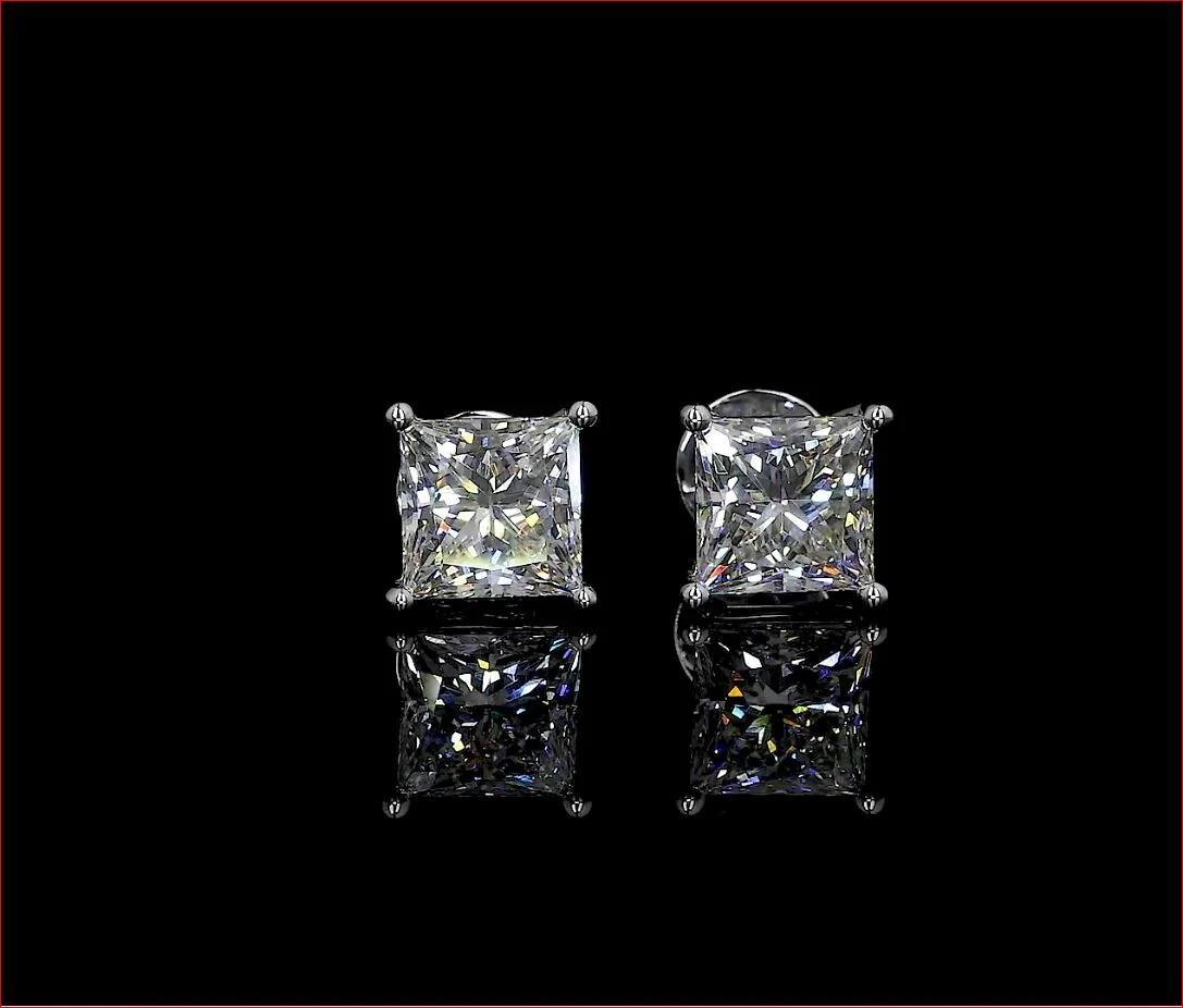 5.27 Cts 14k White Gold Princess Shape Studs Earring