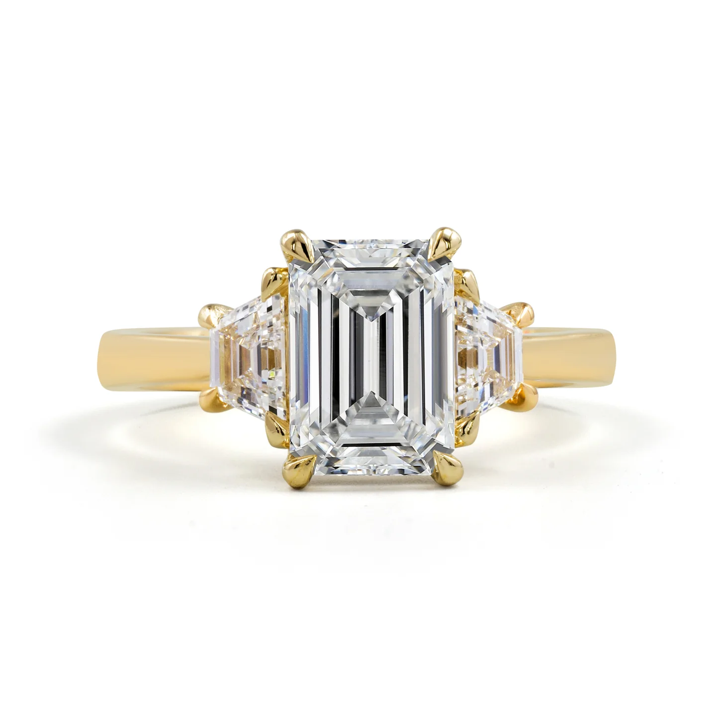 2.15 Cts 14k Yellow Gold Emerald Shape 3 Stones Ring