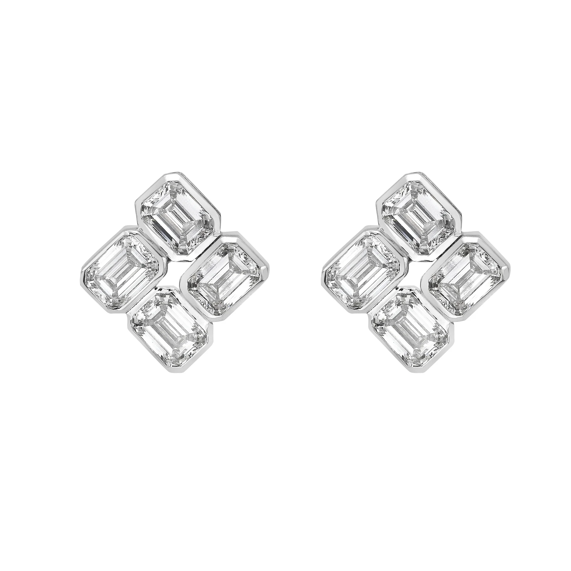 1.56 Cts 14k White Gold Emerald Shape Studs Earring