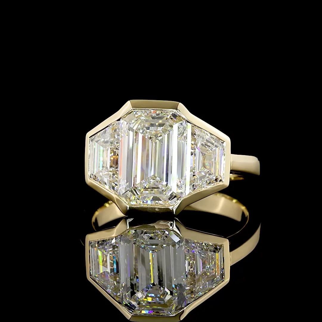 4.53 Cts 14k Yellow Gold Emerald Shape 3 Stones Ring