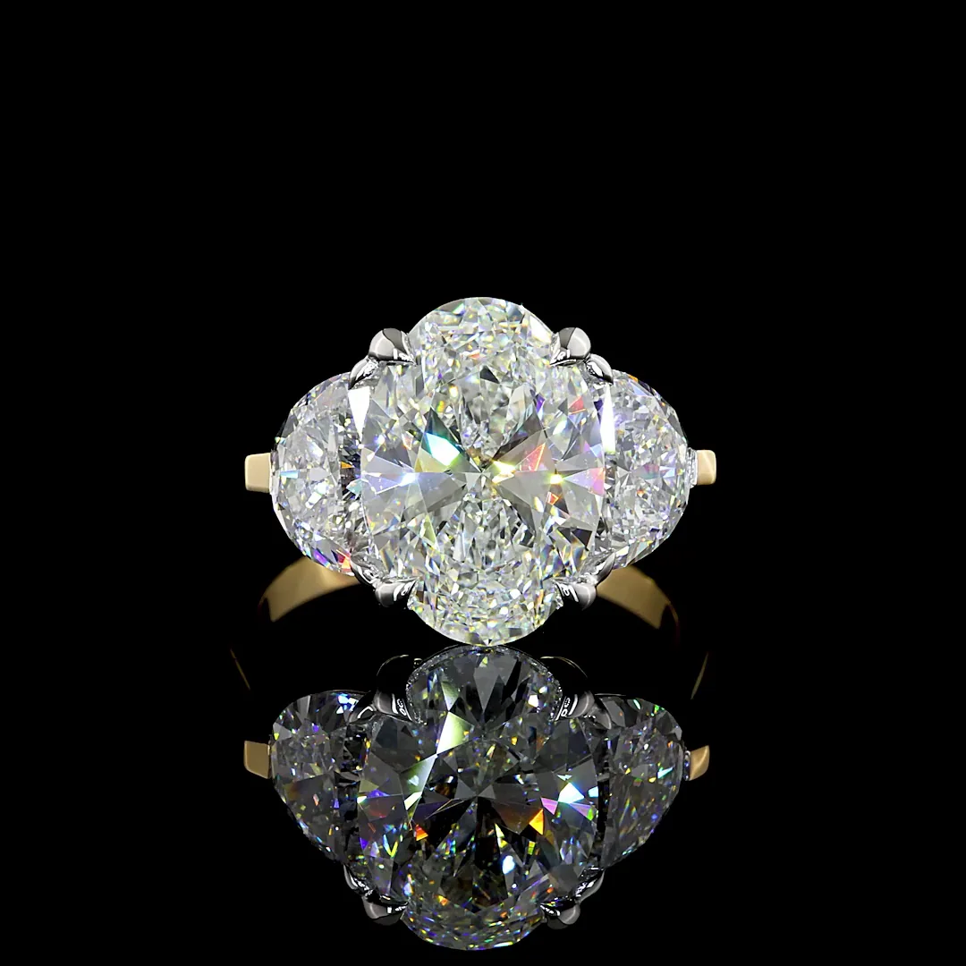 5.61 Cts 14k Two Tone Moon Half Shape 3 Stones Ring