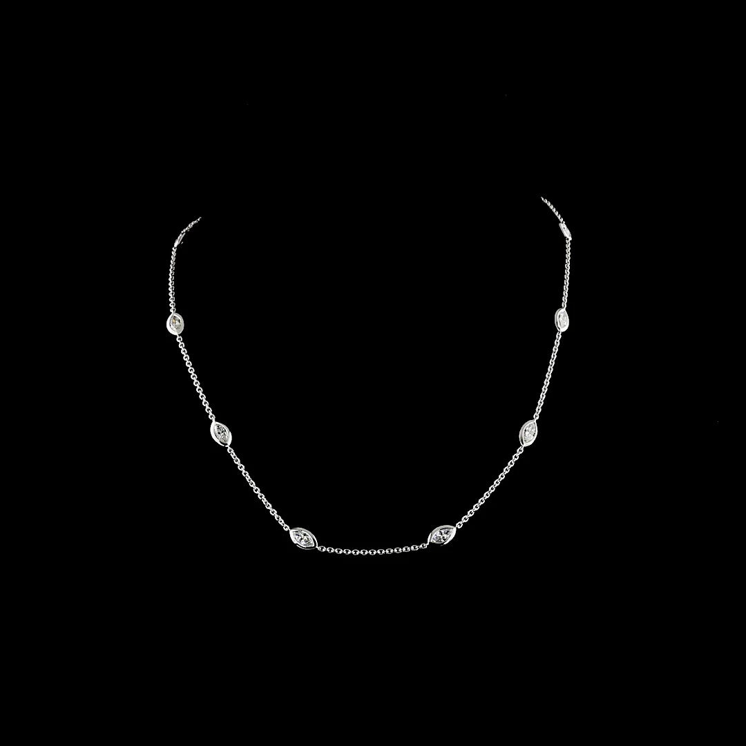 3.14 Cts 14k White Gold Marquise Shape Station Necklace