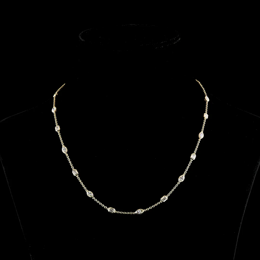 2.77 Cts 14k Yellow Gold Mix Shape Station Necklace