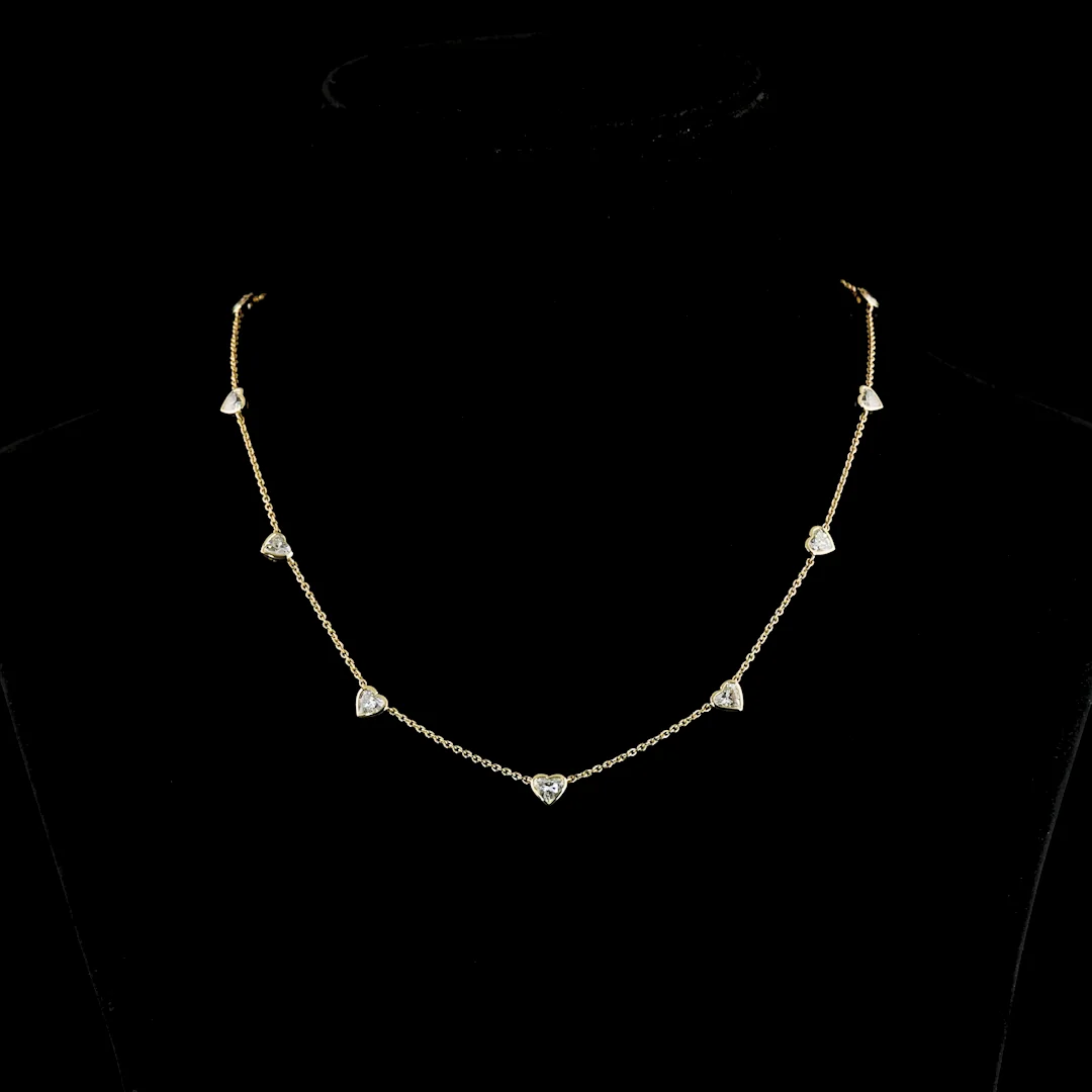 3.37 Cts 14k Yellow Gold Heart Shape Station Necklace
