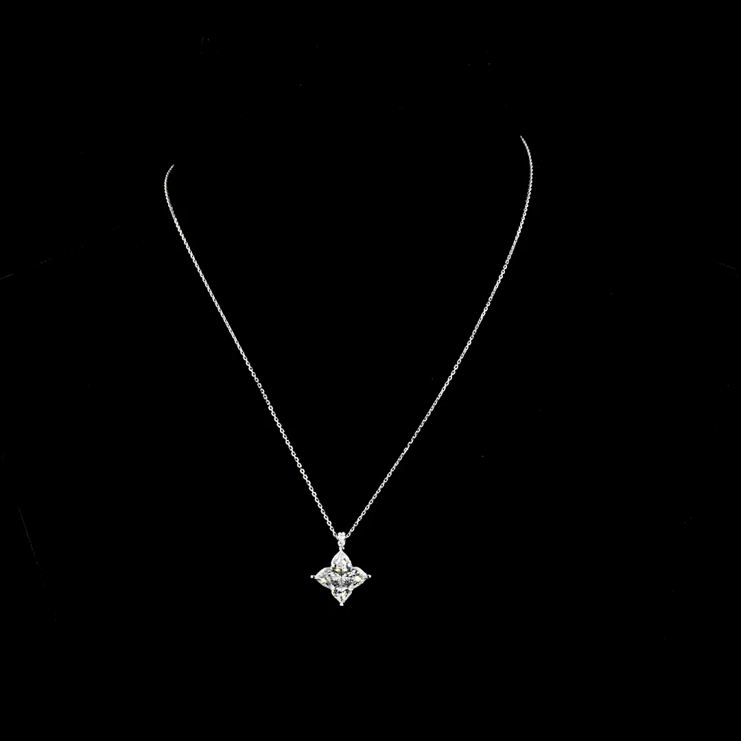 5.11 Cts 14k White Gold Princess Shape Pendant Pendant