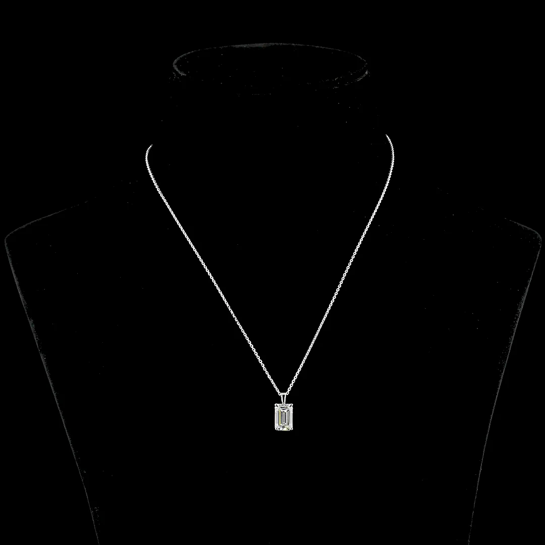 2.51 Cts 14k White Gold Emerald Shape Solitaire Pendant