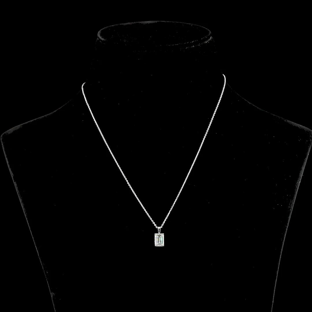 1.65 Cts 14k White Gold Emerald Shape Solitaire Pendant