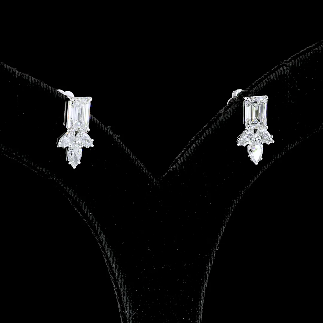 2.96 Cts 14k White Gold Emerald Shape Hanging Earring
