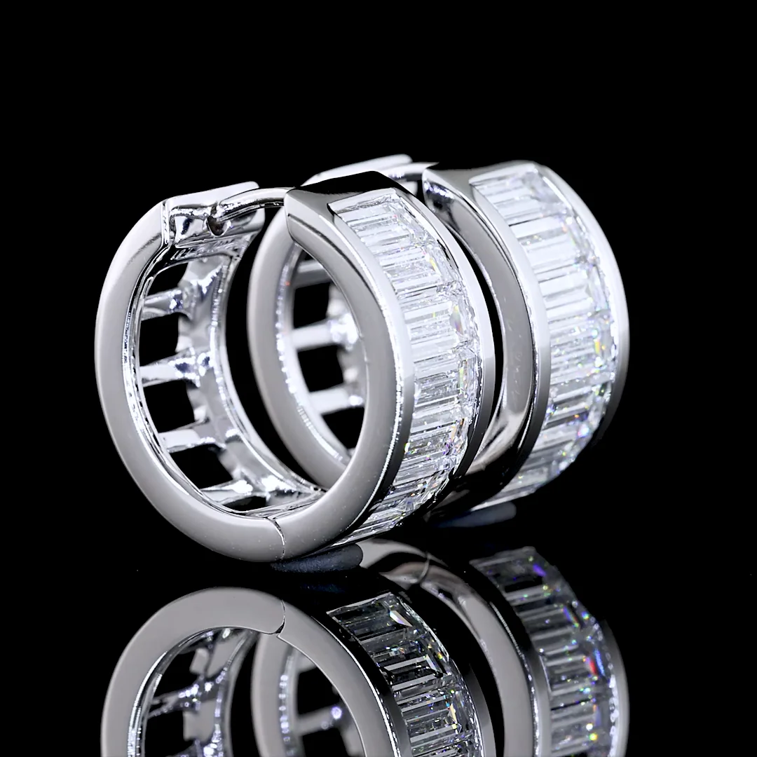 1.81 Cts 14k White Gold Baguette Shape Huggies Earring