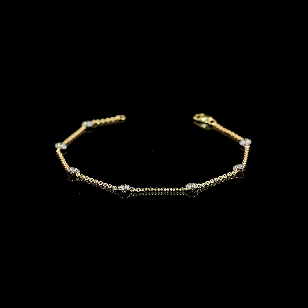 0.65 Cts 14k Yellow Gold Round Shape Station Bracelet