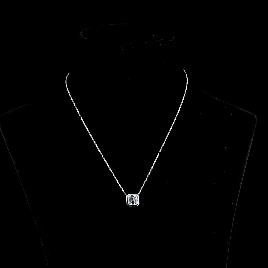 3.06 Cts 14k White Gold Asscher Shape Solitaire Pendant