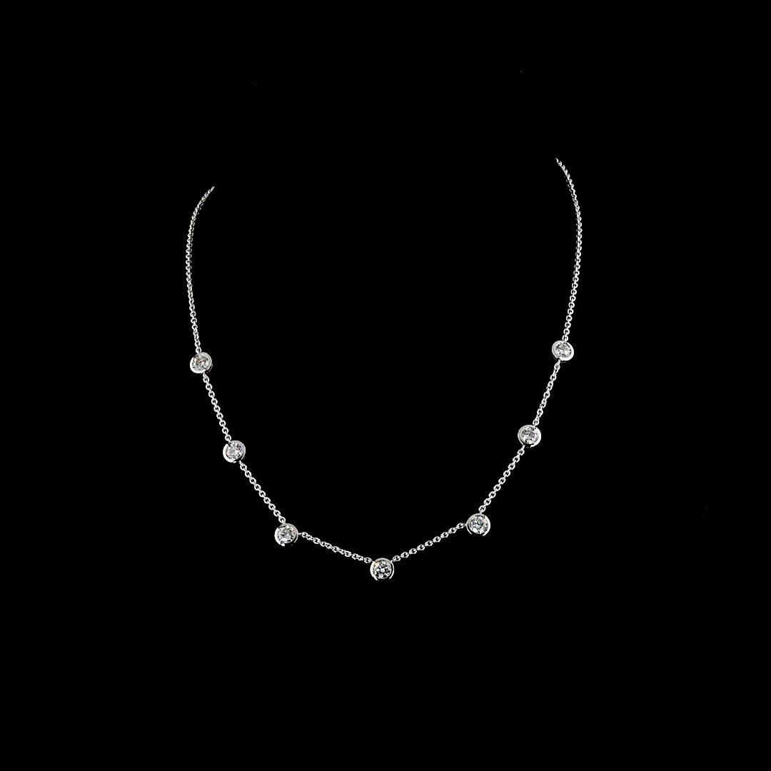 2.91 Cts 14k White Gold Round Shape Station Necklace