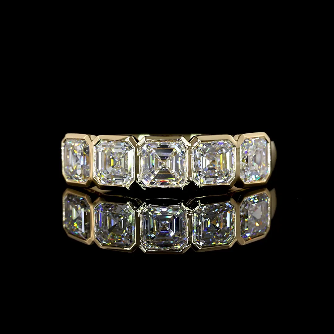 2.12 Cts 14k Yellow Gold Asscher Shape 5 Stones Eternity Band