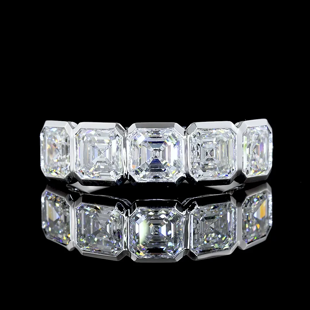 3 Cts 14k White Gold Asscher Shape 5 Stones Eternity Band