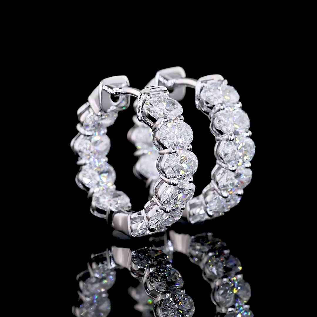 1.88 Cts 14k White Gold Oval Shape Huggies Earring