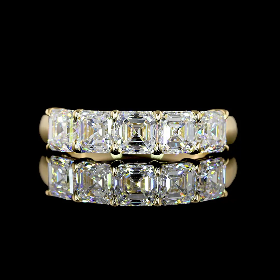 2.12 Cts 14k Yellow Gold Asscher Shape 5 Stones Eternity Band