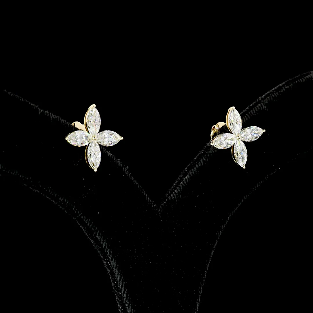 2.48 Cts 14k Yellow Gold Marquise Shape Studs Earring